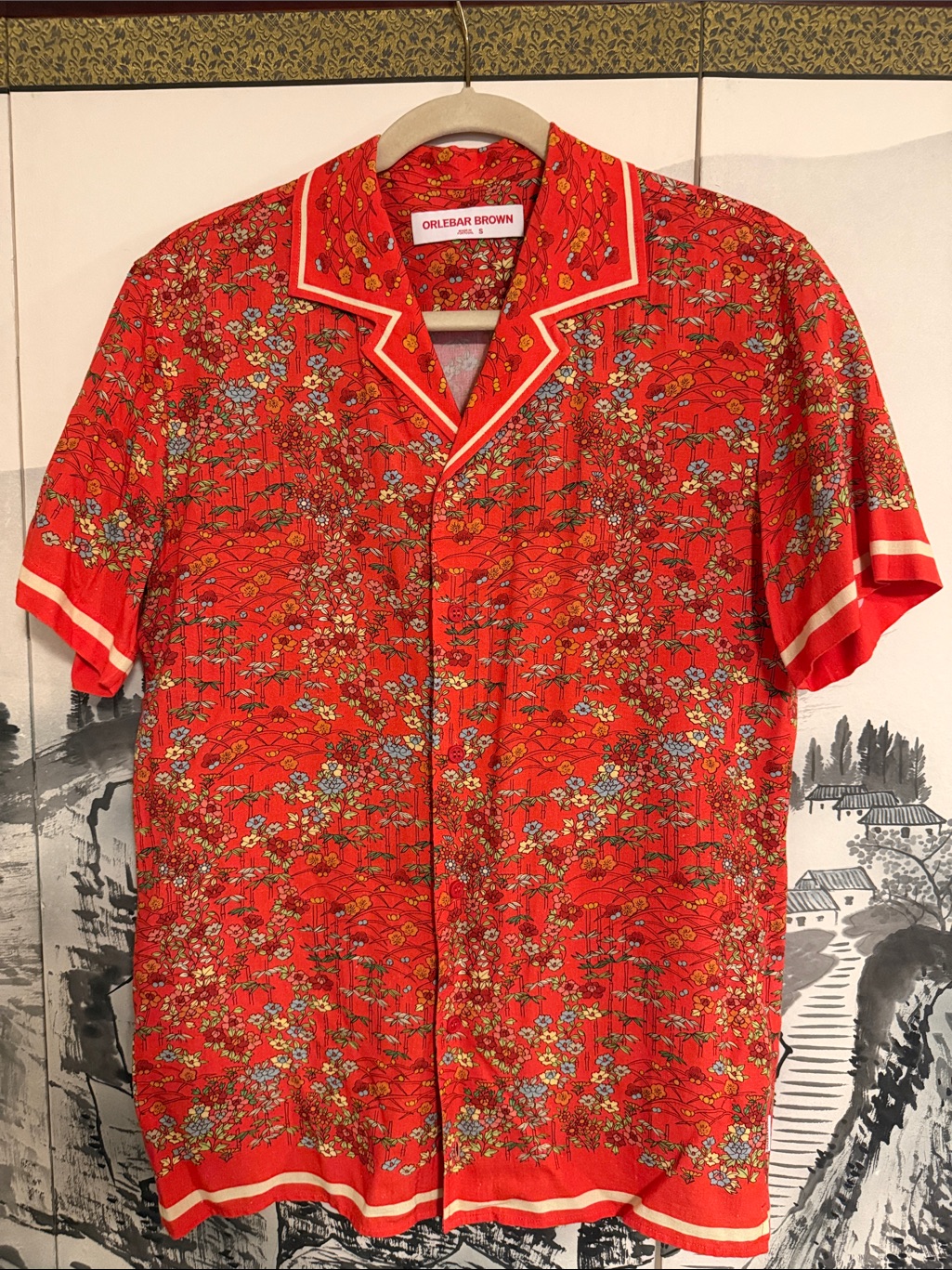 Orlebar Brown Vermillion Hibbert Floral Short Sleeve Shirt - S